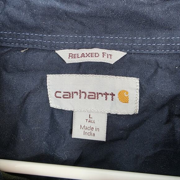 Carhartt Green White Long Sleeve Button Up Relaxed Fit Shirt Size Large Tall - Picture 2 of 7